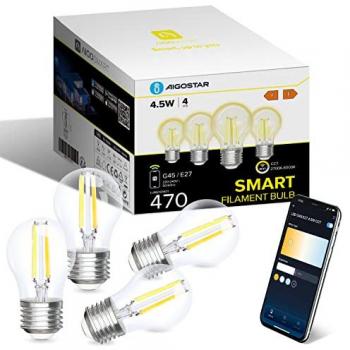 Bombilla LED Inteligente E27 Vintage Regulable 4.5W 470LM 2700K-6500K Compatible con Alexa y Google Home - Pack de 4 Unidades