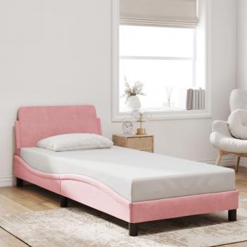 Estructura de Cama con Cabecero de Terciopelo Rosa 90x200 cm