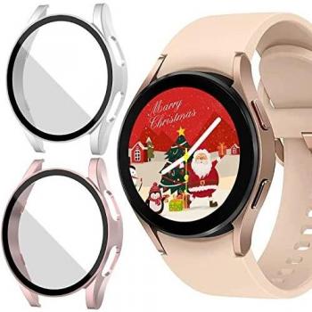 Jvchengxi [2 Piezas] Mate Funda para Samsung Galaxy Watch 4 44mm Protector de Pantalla, PC Duro Carcasa Protectora Antiarañazos Vidrio Templado Estuche para Galaxy Watch 4 44mm