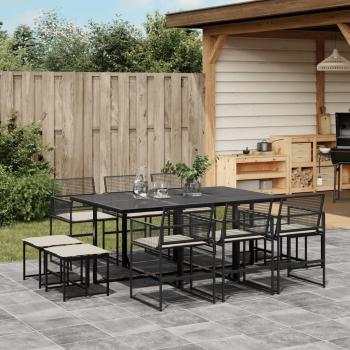 Set de comedor jardín 11 piezas con cojines ratán sintético negro