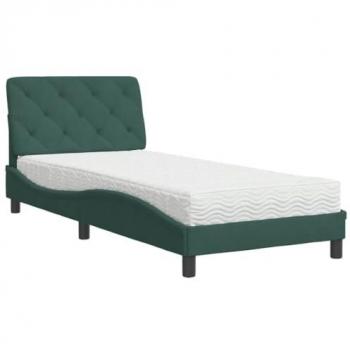 Cama con colchón terciopelo verde oscuro 90x190 cm
