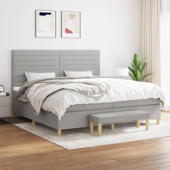 Cama box spring de muelles con colchón de tela gris claro 200x200 cm