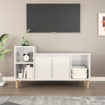 Mueble para TV de madera contrachapada 100x35x55 cm, color blanco brillo, Mueble de salón, Mesa de TV