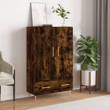 Aparador alto de madera de ingeniería en color roble ahumado, dimensiones 69,5x31x115 cm, mueble de almacenaje para salón, buffet y armario auxiliar