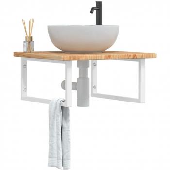 Estante de lavabo de pared de acero y madera maciza de roble Vidaxl Marrón
