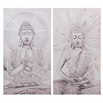 Set de 2 Lienzos Budha 50x3x90 cm - Arte Moderno de Pared en colores Marrón, Blanco y Gris, 80% Pintado a Mano