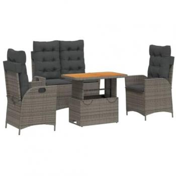 4-Piece Grey Poly Rattan Garden Dining Set with Cushions