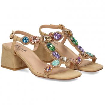Alma Blue Sandalias de Tacón para Mujer con Puntera Cuadrada y Pedrería - Beige Talla 37
