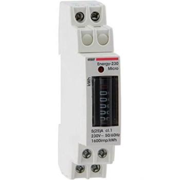 Contador Eléctrico Vemer Energy 230V Micro DIN VE321600 - Medidor de Consumo Electrico Monofásico, Instalación en Barra DIN, 1 Módulo, Blanco
