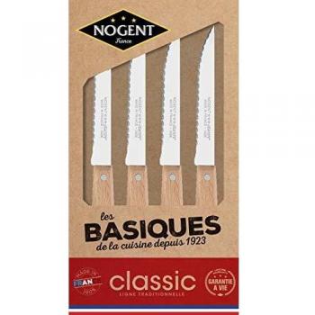 Cofre Clásico de 4 Cuchillos para Steak de Haya con Mango de Madera Natural