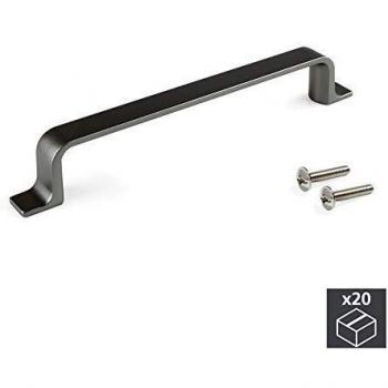 EMUCA - Tirador para Muebles, Tirador para cajón, Armario, Mueble de Cocina, baño, Dormitorio y Oficina, CC 128mm, Color Titanio, Lote 20 manillas