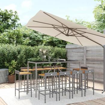 11 Piece Garden Bar Set Grey Poly Rattan & Solid Wood Acacia
