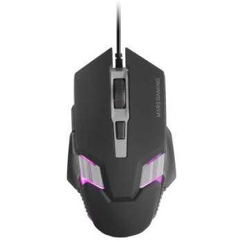 Ratón Gaming RGB Mars Gaming MM024, Sensor Óptico 4000 DPI, Switches Mecánicos Huano, Iluminación RGB Flow, Ajuste On-The-Fly, Negro