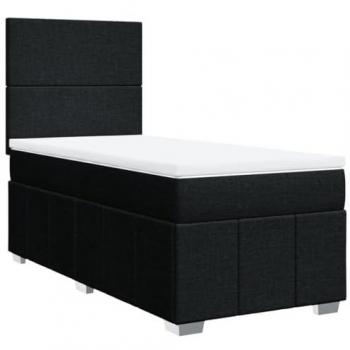 Cama Box Spring con colchón de muelles en tela negra 90x200 cm
