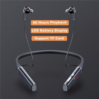 Auriculares Inalámbricos Bluetooth Estéreo de Graves con Banda para el Cuello, Pantalla LED y Imán para Tarjeta TF - 60 Horas de Resistencia