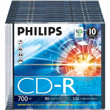 Philips CDR 80Min 700MB 52x Slim Case 10 unidades