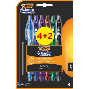 Bolígrafos gel Bic Gelocity Quick Dry 0.7 mm 4+2 u