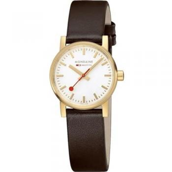 Reloj Analógico de Cuarzo Mondaine Evo2 Gold 30mm con Brazalete de Piel para Hombre y Mujer