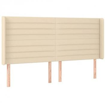 Cabecero con orejas de tela color crema 163x16x118/128 cm