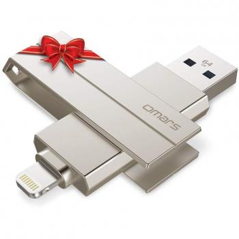 Omars Memoria USB 3.0 para iPhone iPad 128GB Pendrive Aluminio [Certificado por Apple MFI] Flash Drive para iPhone, iPad, MacBook, Computadoras, Laptops Lightning Conector