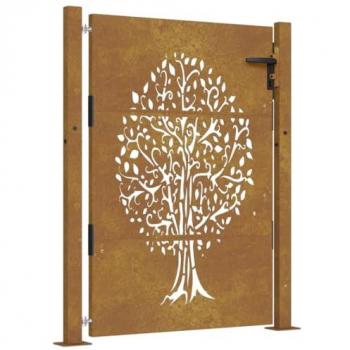 vidaXL Garden Gate 105x130 cm Corten Steel Tree Design
