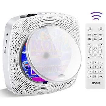 Reproductor de CD portátil, montaje en pared, Bluetooth, Boombox, altavoz HiFi, radio FM, reproductor de música USB MP3, conector de auriculares de 3,5 mm AUX, para niños.