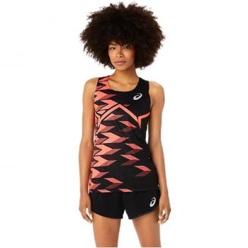 Asics Women's Light Graphic Singlet Tank Top in Black and Red, Size Large