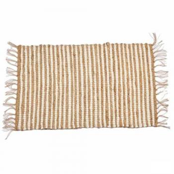 Alfombra Blanco Natural Rayas 60 x 1 x 90 cm (12 Unidades) - Hogar Diseño - 25% Algodón, 75% Yute