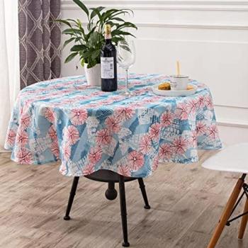 DALINA TEXTIL Mantel de Mesa Antimanchas Redonda de Estampado Pétalos Rosa Tejido Impermeable