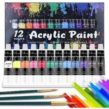 Pinturas Acrílicas, TOUSEEDA 12 Colores Pintura Acrilica Manualidades Para Lienzo, Papel, Madera, Cerámica,no tóxica de secado rápido para Niños, Principiantes, Profesionales