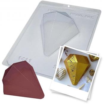 Molde Especial BWB 1411 de Silicona para Chocolate Caliente, 3 partes, forma de diamante, capacidad de 250g, con 1 cavidad, material plástico PET tridimensional