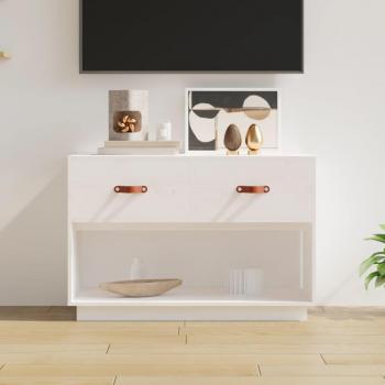 Soporte de madera de pino macizo para TV, dimensiones 90x40x60 cm, color blanco