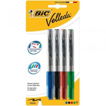 BIC Velleda 1741 Marcadores de pizarra Effa & amp; ccedil; ables & amp; agrave; Punta cónica mediana seca - Colores surtidos, blíster de 4