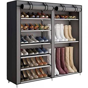 Armario Zapatero de Tela con Puertas Cremallera para 27 Pares de Zapatos y Botas - 110x120x30 cm (Gris)