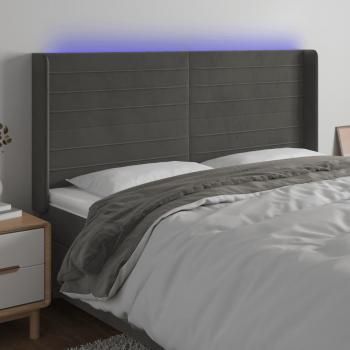 Cabecero LED gris oscuro de terciopelo 163x16x108/128 cm con iluminación integrada