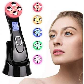 Facial Aparato Radiofrecuencia, Masajeador de belleza por Ultrasonidos, 5 Modos de Terapia de luz LED, Multifuncional Dispositivo Anti-edad Anti-arrugas Anti-acné Apriete de la Piel Limpieza facial