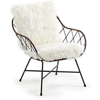 Kave Home - Sillón Claren de Acero y ratán con Cojines de Piel en Blanco