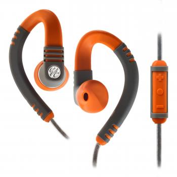 Yurbuds Adventure Line Explore Pro Behind-The-Ear-Fit Sports Auriculares con Micrófono de 3 botones y Cabe plano con Tecnología Kevlar Compatibles con Dispositivos Apple - Naranja/Gris