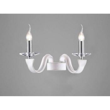 Aplique Nardini 2 luces E14 cromo pulido, piel sintética blanca y cristal