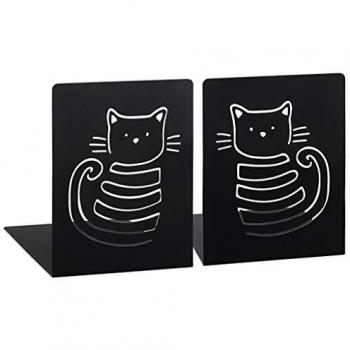 Moses Libri_x Miau - Juego de 2 sujetalibros de Metal, Dos sujetalibros de Metal Negro en el Juego, con Bonitos Gatos troquelados