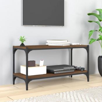 Mueble para TV de Madera Multicapa y Acero en color Roble Marrón, dimensiones 80x33x41 cm