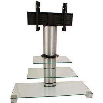 VCM Amalo Mini - Soporte vertical de TV, con ruedas, color plata y 2 estantes de cristal claro, A 107 x A 100 x L 44 cm