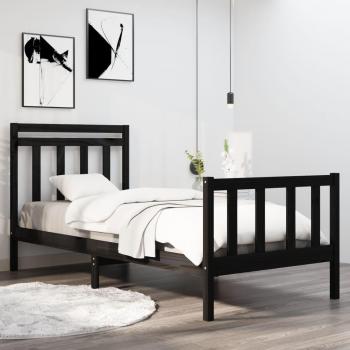 Estructura de cama individual de madera maciza negra 90x190 cm
