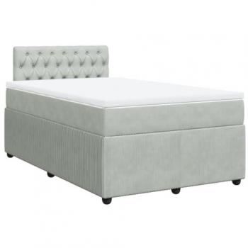 Cama Box Spring con colchón de muelles y terciopelo gris claro 120x190 cm