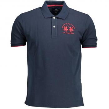 La Martina Blue Cotton Polo Shirt - L, Male, Short-Sleeved, Contrast Details, Logo
