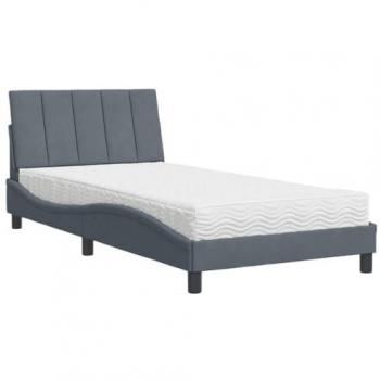 Cama con colchón terciopelo gris oscuro 100x200 cm