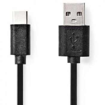 Cable USB 2.0 Nedis 1m - Conector USB-A a USB-C, 15W, 480 Mbps, Niquelado, Negro