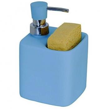 MSV Distribuidor DE JABON/Porta Esponja Azul Claro 'Malaga', Cerámica, 15x9.5x9.5 cm