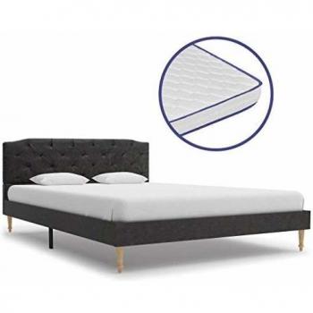 vidaXL Cama con Colchón Viscoelástico Tela Negra 140x200cm Tapizada Mobiliario Somieres Diseño Discreto Elegante Estructura Robusta Duradera