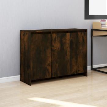 Aparador de madera contrachapada y aglomerado roble ahumado 102x33x75 cm, mueble de almacenaje de salón con armarios con puertas, cajón de madera, buffet para salón moderno, arm